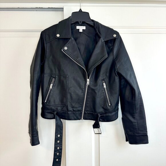 Topshop Faux Leather Belted Biker Jacket - Picture 1 of 10
